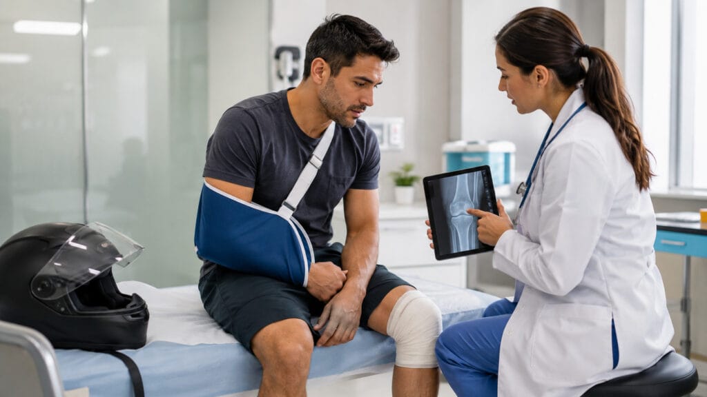 Lesiones frecuentes en accidentes de moto y atención médica por SOAT